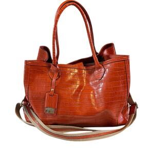 Claudia Firenze Genuine Italian Leather Croc Large Tote Bag Satchel Burnt Orange